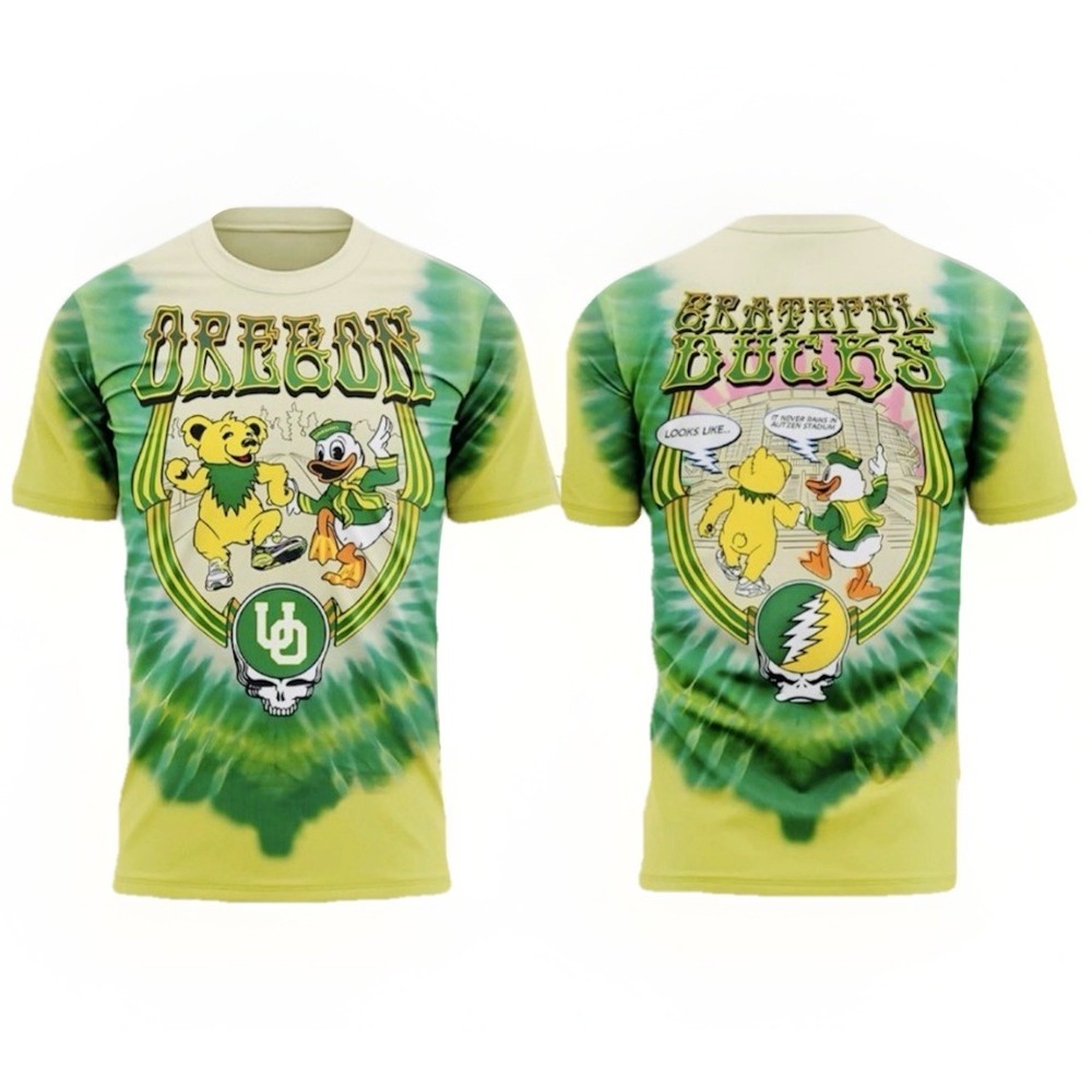 NWT‎ Oregon Ducks x Grateful Dead Green Tie Dye Shirt 2-Sided Bear Autzen SM Tee